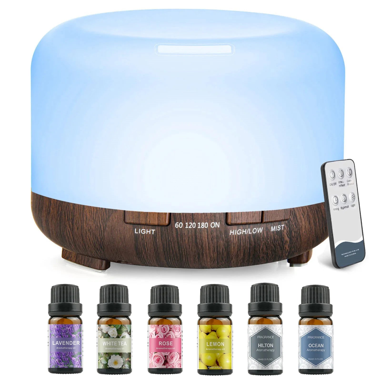 500ML Aroma Diffuser (6 Oils Optional), 5V 2A Essential Oil Aromatherapy Diffuser Humidifier with Remote Control