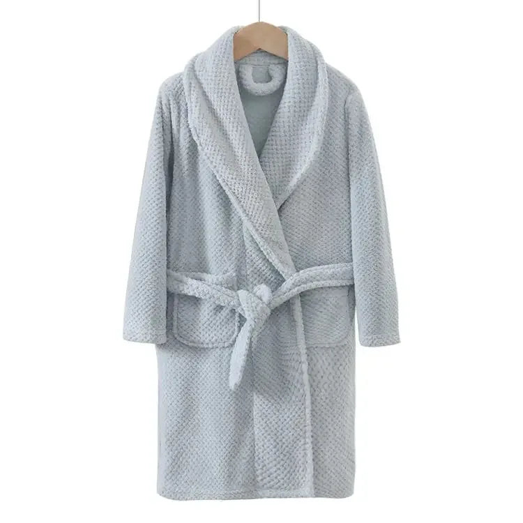 Winter Thicken Bathrobes for Kids Girls Flannel Warm Nightgown Teens Boys Bathing Robe Solid Color Night Robe Baby Dressing Gown