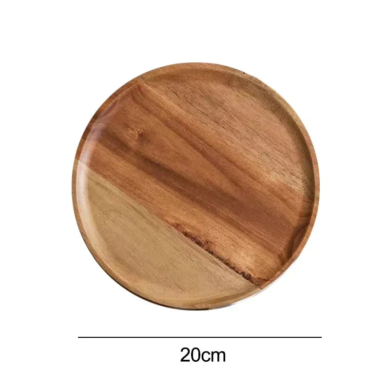 Wooden Round Storage tray 15/20/25cm Retro Serving Platter Pizza Salad Plate Fruit Dessert Tray Bread Cake Snacks Dish Tea tray