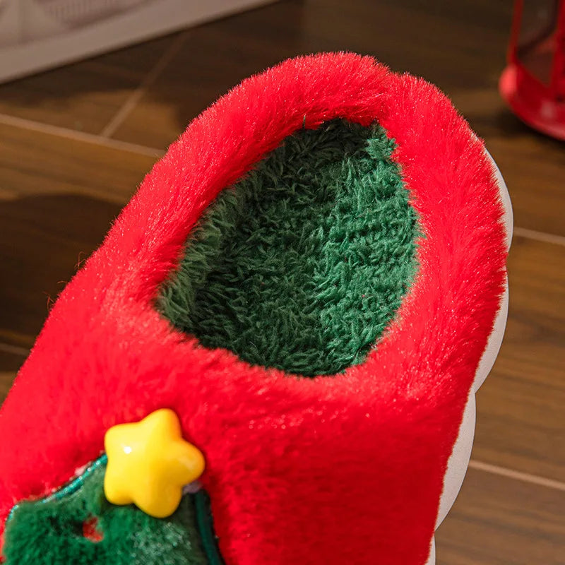Christmas Themed Plush Slippers for Women and Men Cozy Home Winter Indoor Soft Cotton Shoes New Holiday Design