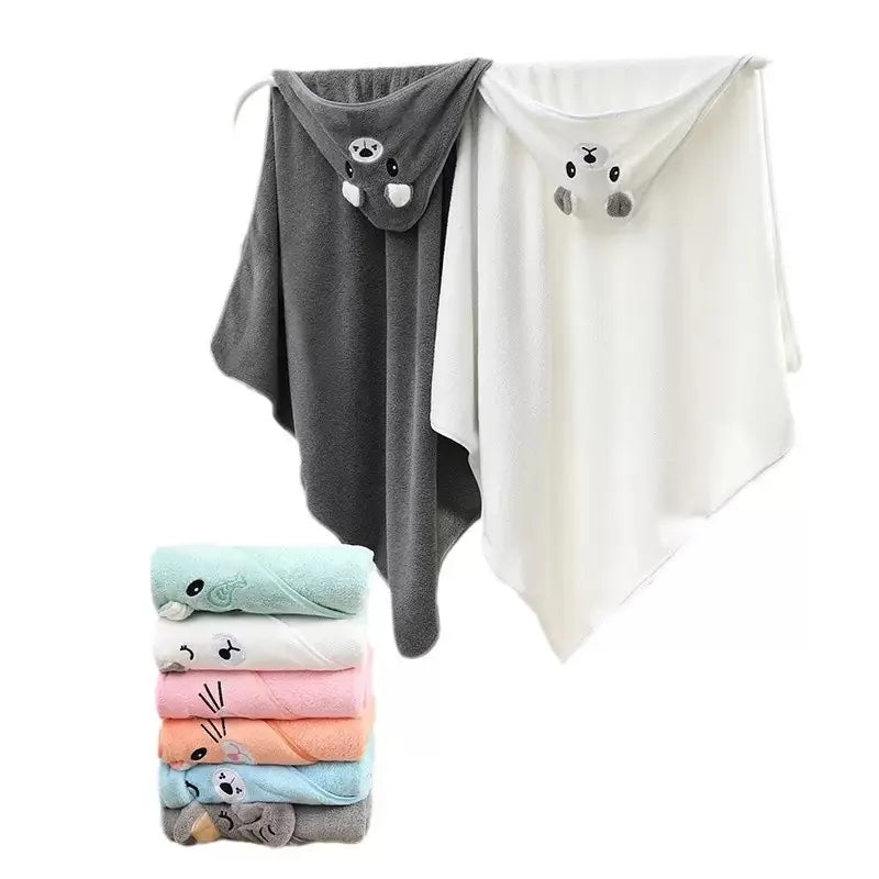 Infant Bath Towel Toddler Bathrobe Boy Girl Blankets Swaddle With Hood Cartoon Coral Fleece Towel Blanket Newborn Kids Bedding