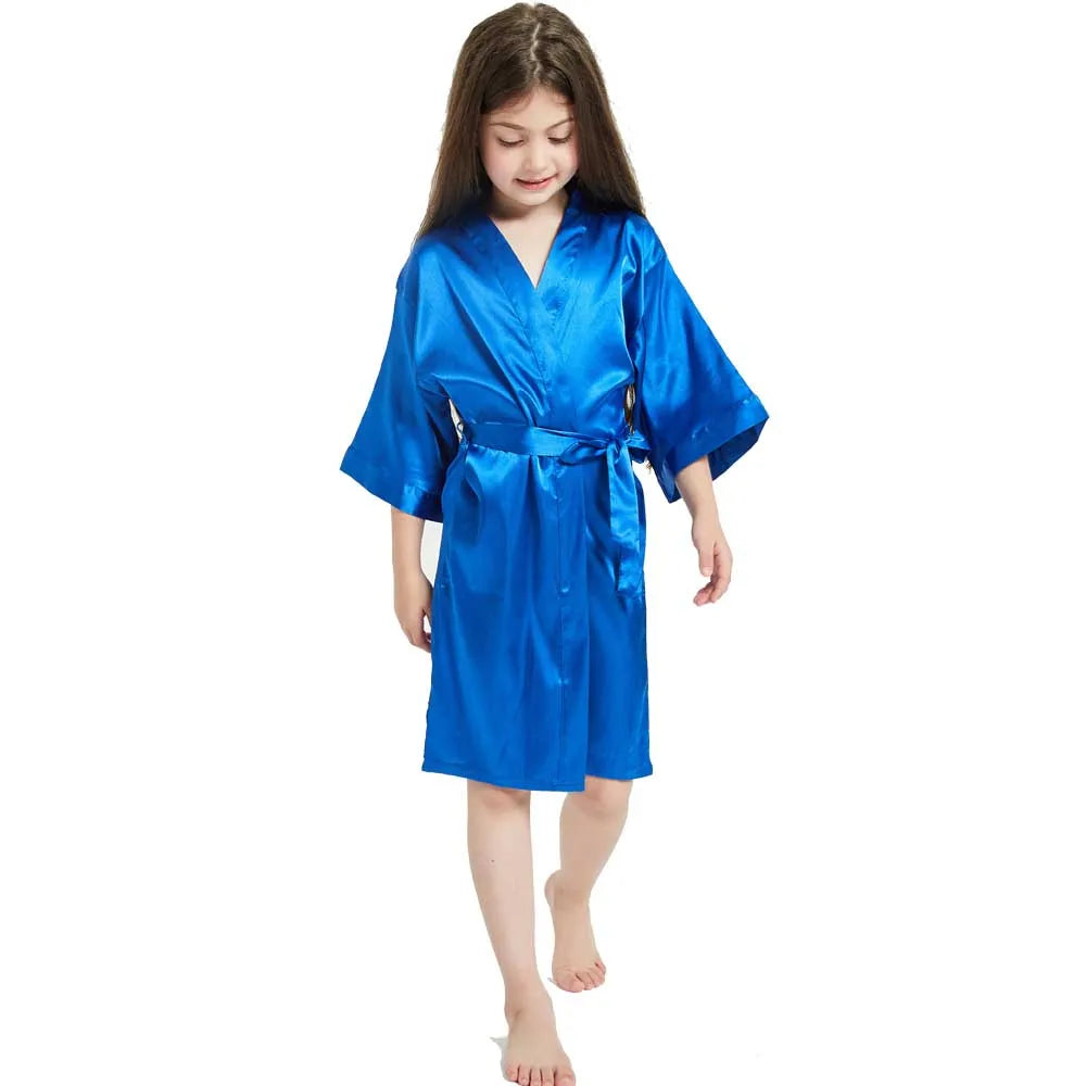 White Satin Silk Spa Bath Robes for Little Girls Kids Baby 2 to 3 4 5 6 7 8 9 10 11 12 13 14 Years Red Blue Children Robe Sleep