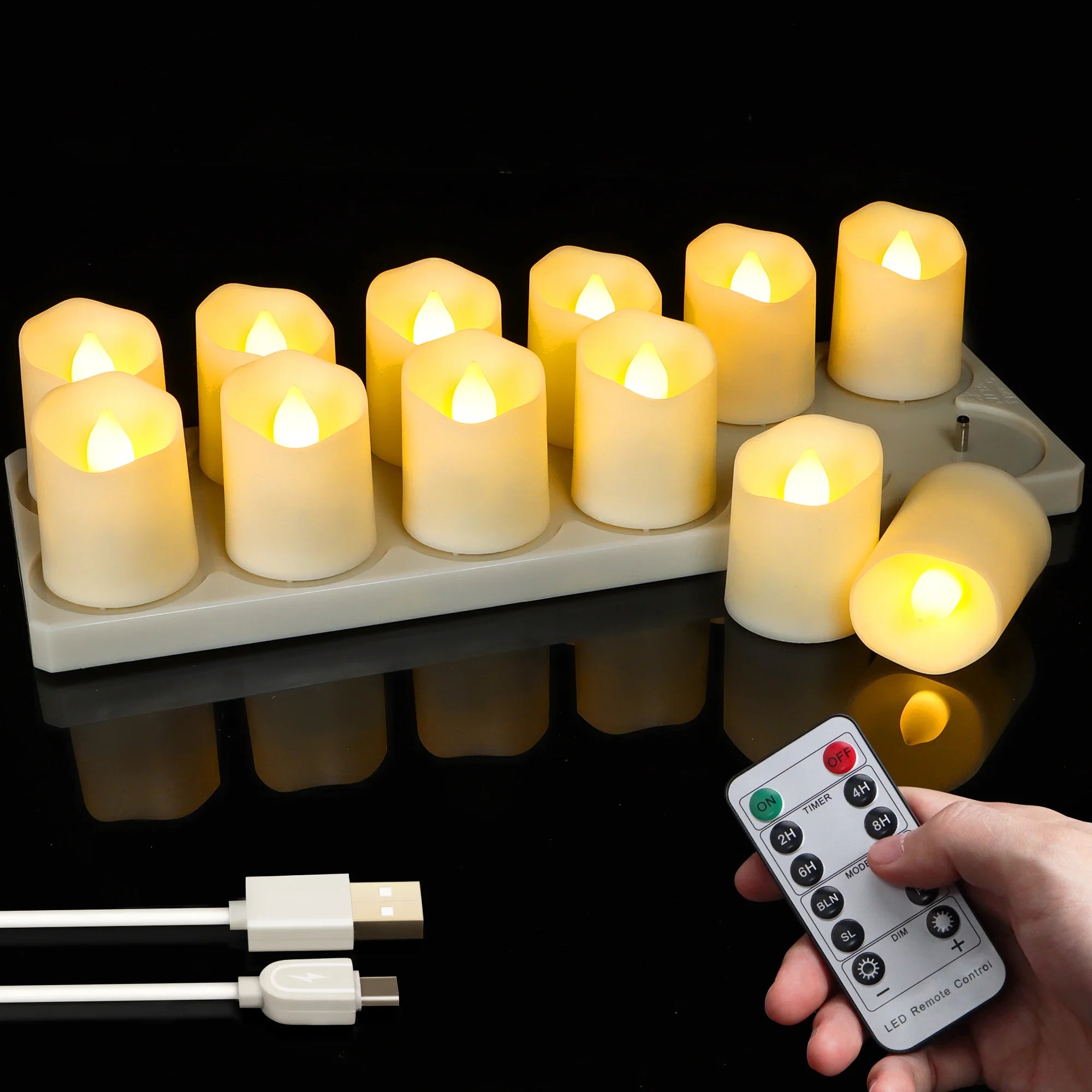 Tea Candle Light Rechargeable Candles Timer Remote LED Light Flameless For Wedding Room Garden Holiday Lighting Home Decoration