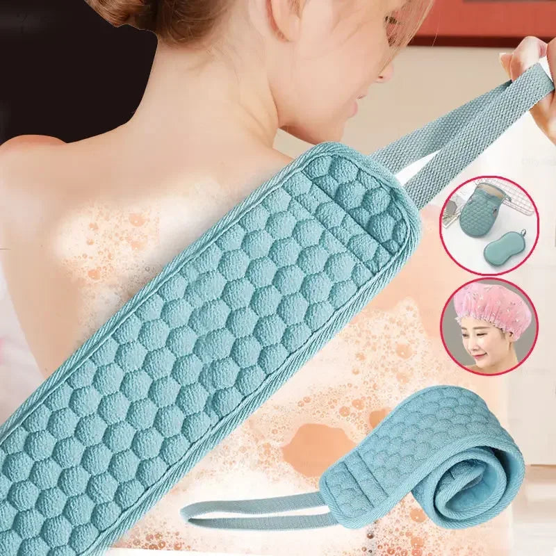 Exfoliating Loofah Back Strap, Bath Towel, Shower Massage Spa Scrubber Sponge for Body Skin Health Cleaning, New Natural Soft