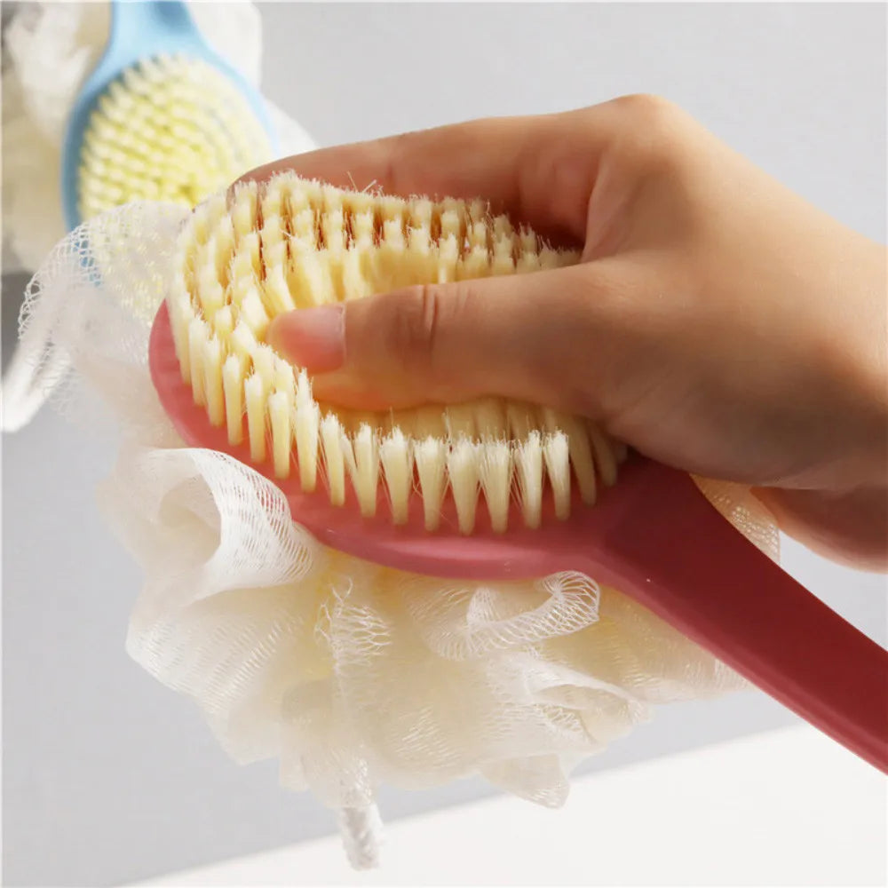 Bath Body Brush 2-in-1 Soft Back Brush Gentle Exfoliating Shower Sponge Scrubbing Brush Bathroom Cleaning Tool Accessories