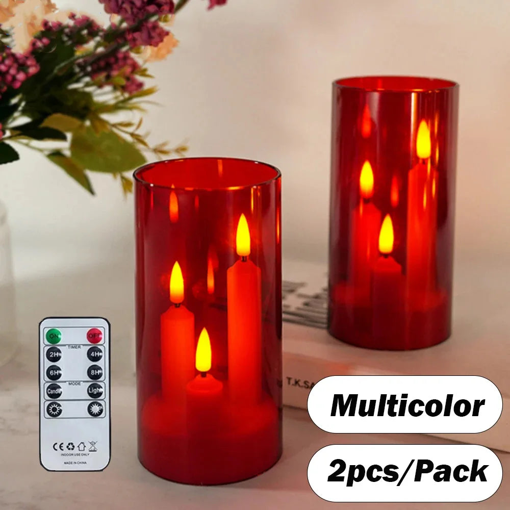 3IN1 LED Electronic Candle Tea Light Multicolors LED Candle With IR Remote Flickering Lamp Acrylic Candles for Christmas Wedding