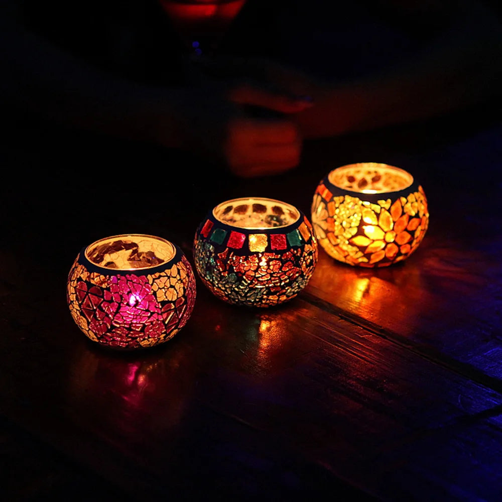 1 Piece Moroccan Style Candle Holder Glass Handmade Patch Romantic Candlelight Dinner Bar Home Restaurant Decoration Ornaments