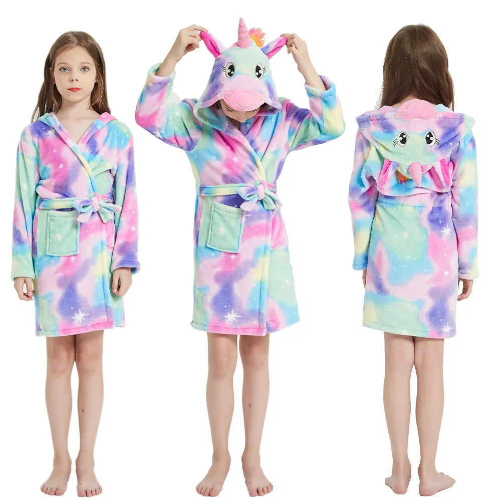 Kids Bathrobe for Girl Children Clothing Girl Flannel Bath Robe Clothes Boy Cartoon Night Robe Kids Pajamas For Girl 3-14 Years