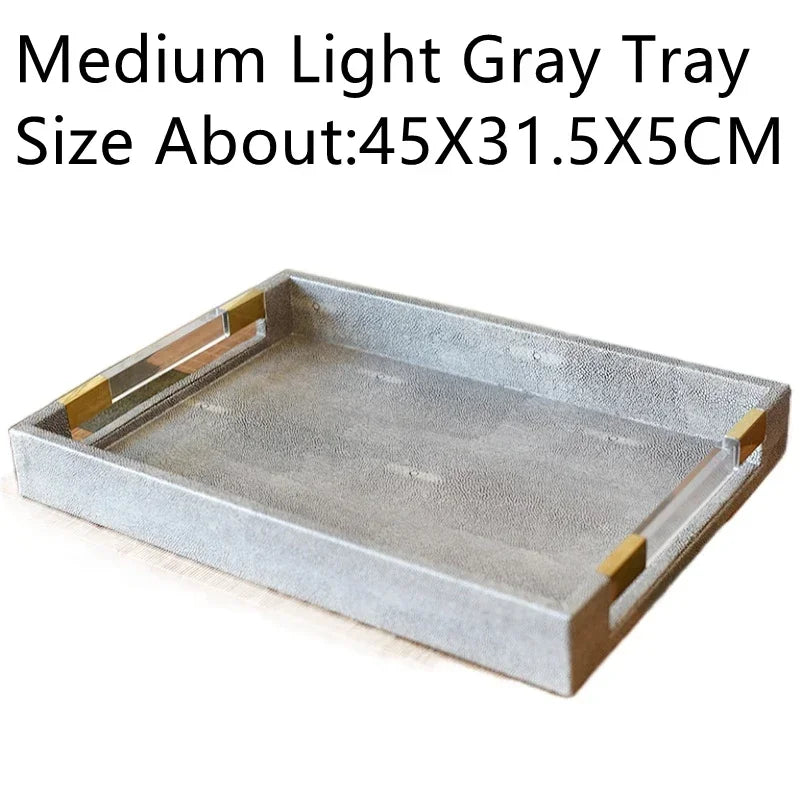 Metal Tray Leather Acrylic Gary Rectangular Jewelry Display Serving Plate Storage Decoration Home Kitchen Organizer Supplies