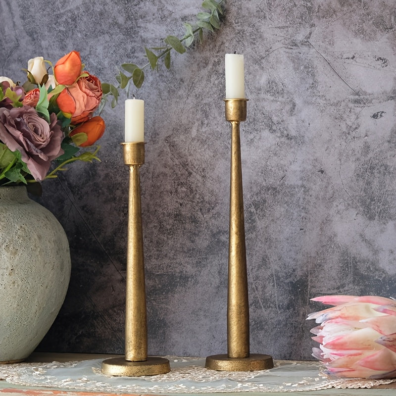 3pcs Iron Taper Candle Holder For Party Table Decoration, Golden Antique Brass Iron Taper Candle Holder For Home, Wedding, Birthday, And Christmas Decoration