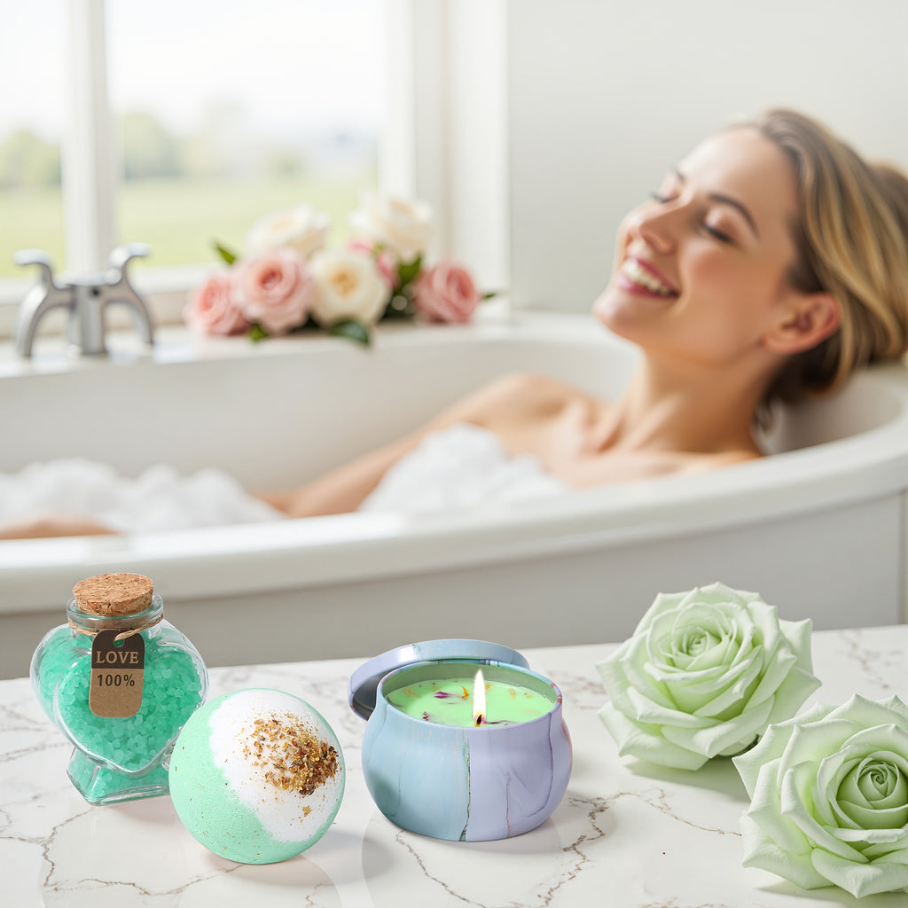 Luxury Spa Gift Basket for Women Birthday/Mother's Day Self Care Package for Her, Green Themed Relaxation Box, Unique Pampering Kit for Mom, Sister, Best Friend White Elephant Gift Christmas Gifts Stocking Stuffers for Men Ad