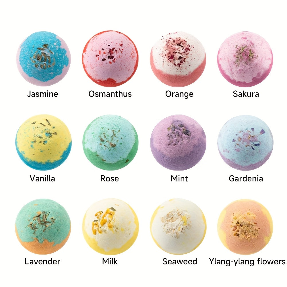 12pcs Extra-Large Bubble Bath Bomb Gift Set Large Capacity Mixed Essential Oil Bubble Salt Bath Balls, Featuring 12 Different Aromatic Scents| Ideal For Christmas GIft or Birthday Gift