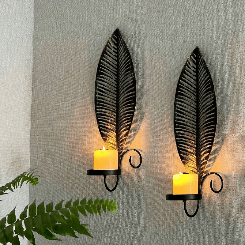 2pcs Nordic Ins Home Leaf Iron Candle Holder • Wall Hanging Wall Decoration • Shooting Props Wall Leaf Iron Candle Holder • Wall Hanging Candle Tray • Template Room Wall Decoration • Family Wedding Decoration Wall P