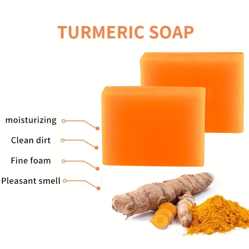 2pcs Handmade Turmeric Soap Bar Lemon Soaps For Body Deep Cleansing Scrub For Face And Body, Underarm Turmeric Skin Soap Cleanser