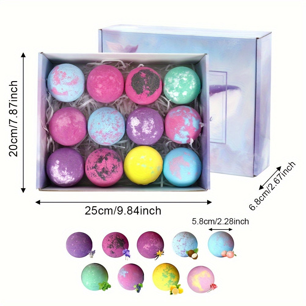 12 Pack Bath Bombs with Essential Oils for Relaxation, Moisturizing Exfoliating Spa Bath Fizzies, Handmade Bubble Bath Gift Set for Birthday, Mother's Day - Lavender Scented, Suitable for Combination Skin