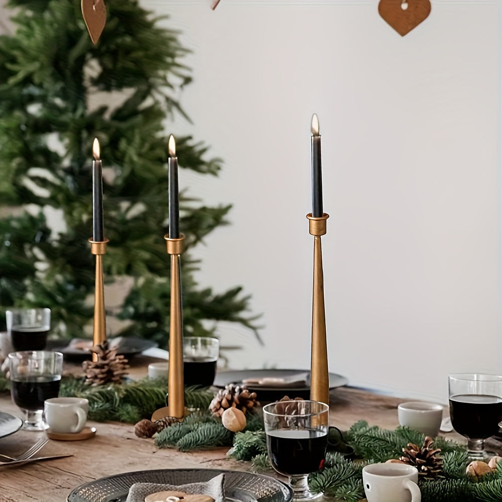 3pcs Iron Taper Candle Holder For Party Table Decoration, Golden Antique Brass Iron Taper Candle Holder For Home, Wedding, Birthday, And Christmas Decoration