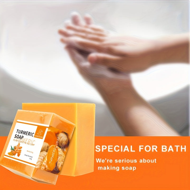 2pcs 100g Turmeric Soap, Essential Oil Handmade Soap, Ginger Soap Bars, Deep Cleansing, Helps Keep Beige Fresh, Rich Lather, Long-lasting Fragrance, Suitable for Face and Body Washing, Unisex, Ideal for Holiday Gifting.