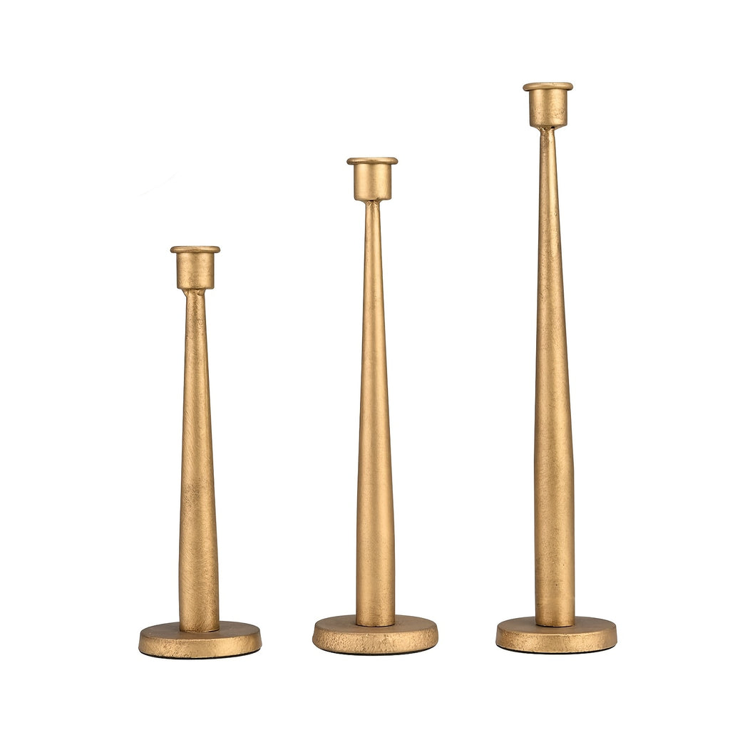 3pcs Iron Taper Candle Holder For Party Table Decoration, Golden Antique Brass Iron Taper Candle Holder For Home, Wedding, Birthday, And Christmas Decoration