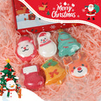 Christmas Holiday Bath Bombs Set for Kids, 6-Pack with Santa, Reindeer, Snowman, Stocking, Bell & Tree Designs, Rose Scented, Normal Skin, Emulsion Bath Salts with Essential Oils, Ideal Christmas Gift for Boys, Girls & Women