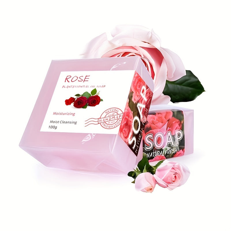 Rose Soap Handmade with Essential Oils, Deep Cleansing Foam Rich in Lather, Suitable for Face and Bath, Unisex for All Skin Types, Natural Soap Bar|Floral Scented Soap|Rose Scented Soa