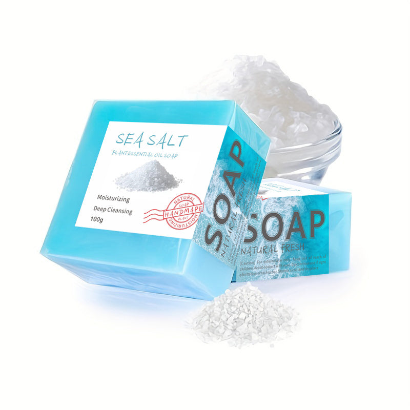 Handmade Sea Salt & Essential Oil Soap - Moisturizing Deep Cleansing Bar with Rich Lather, Suitable for Men & Women, Face & Body, 100g, All Light Beige Types (, Dry, Oily) - No, Summer Scent, Antioxidant Benefits
