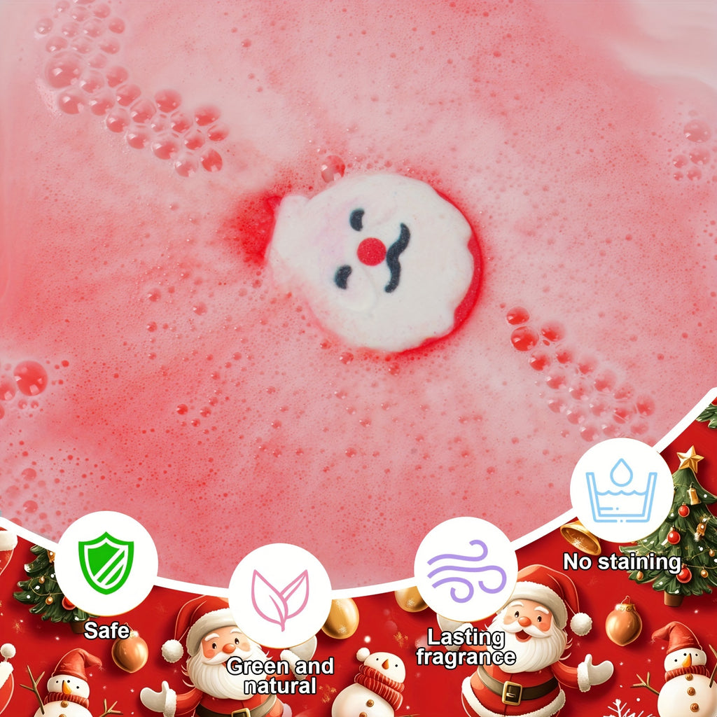Christmas Holiday Bath Bombs Set for Kids, 6-Pack with Santa, Reindeer, Snowman, Stocking, Bell & Tree Designs, Rose Scented, Normal Skin, Emulsion Bath Salts with Essential Oils, Ideal Christmas Gift for Boys, Girls & Women