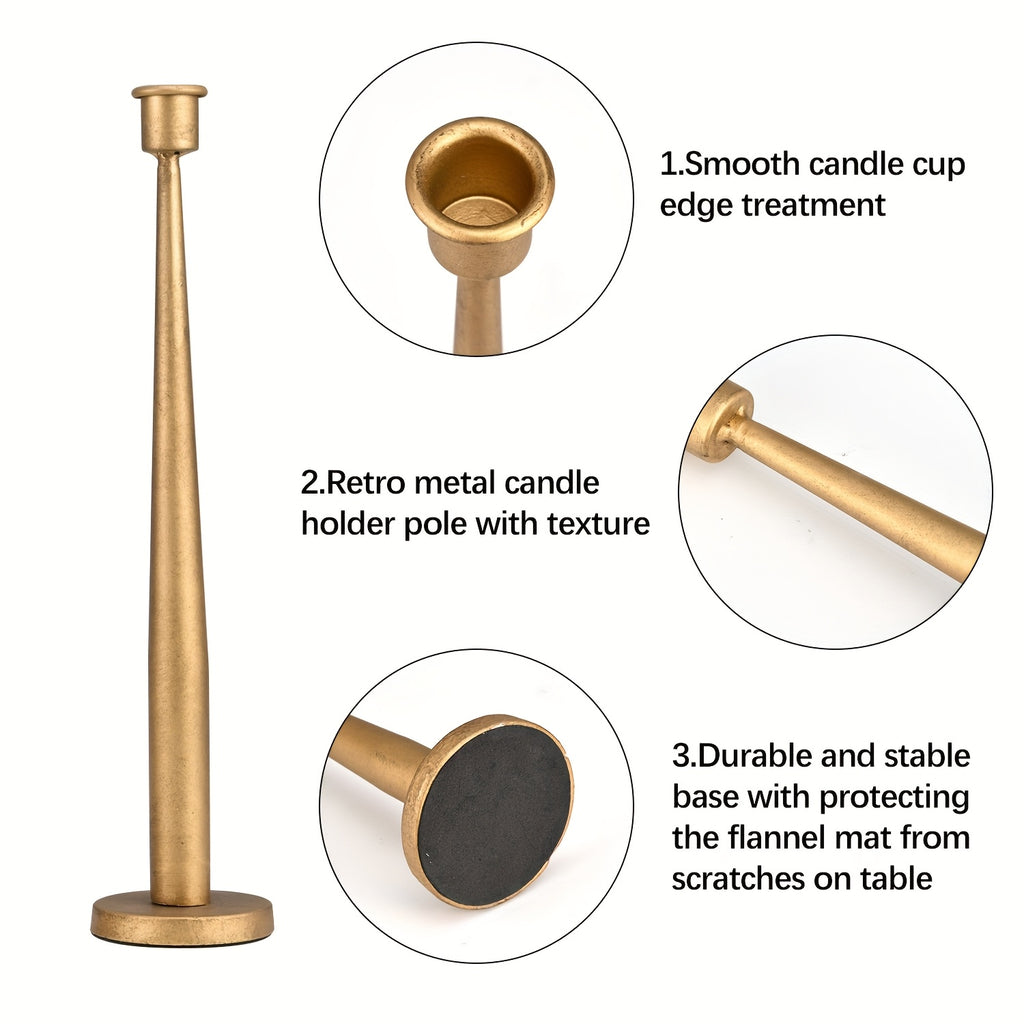 3pcs Iron Taper Candle Holder For Party Table Decoration, Golden Antique Brass Iron Taper Candle Holder For Home, Wedding, Birthday, And Christmas Decoration