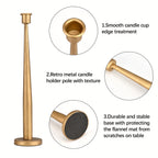 3pcs Iron Taper Candle Holder For Party Table Decoration, Golden Antique Brass Iron Taper Candle Holder For Home, Wedding, Birthday, And Christmas Decoration