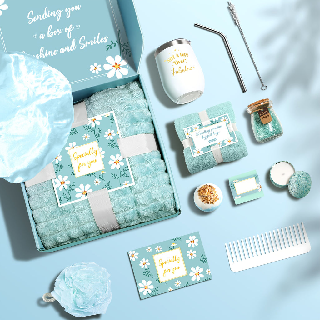 Spa Gift Basket Set for Women - Luxury Self-Care & Relaxation Gift Box with Eucalyptus Bath Bombs, Lavender & Mint Scented Candles, Bath Salts, Face Masks