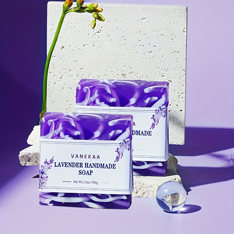 2pcs*100g Lavender Handmade Soap Essential Oil Handmade Soap Deep Cleaning, Body and Face Cleansing Soap, Rich Foam, Suitable for Men and Women