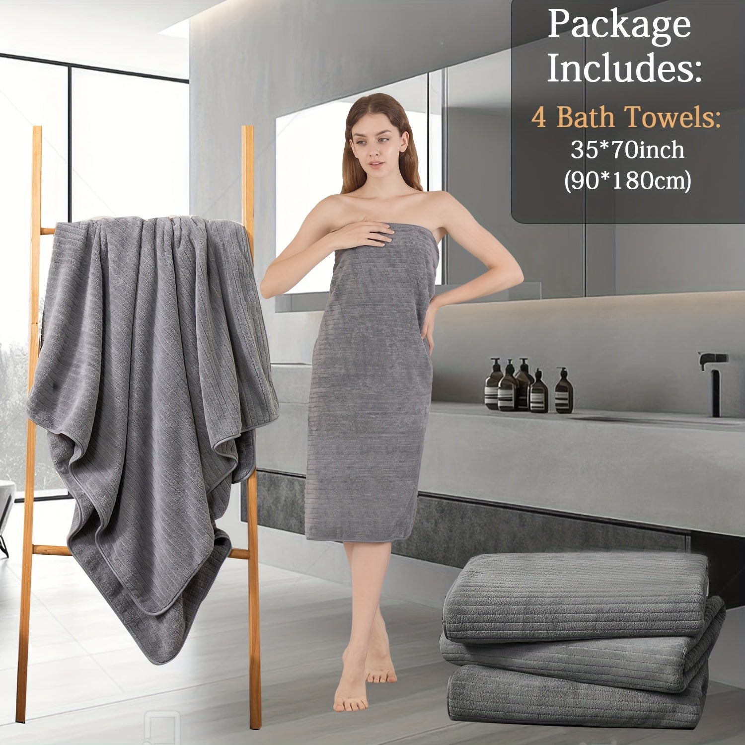 4 Pack Oversized Bath Towels Set, 35"x70" Extra Large Towel Microfiber Absorbent XL Bath Sheet Super Soft Bathroom Towels Set Quick  Plus Size Shower Towels for Family Hotel