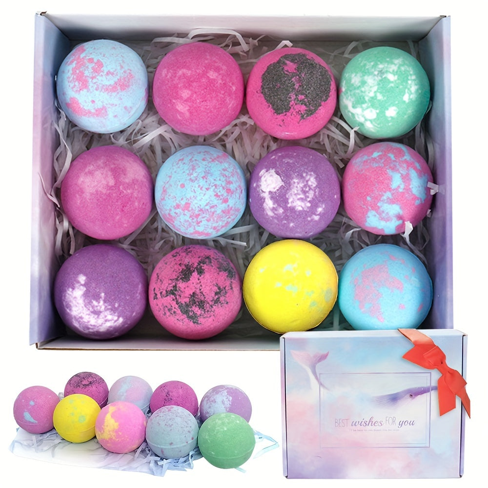 12 Pack Bath Bombs with Essential Oils for Relaxation, Moisturizing Exfoliating Spa Bath Fizzies, Handmade Bubble Bath Gift Set for Birthday, Mother's Day - Lavender Scented, Suitable for Combination Skin