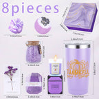 8pcs Lavender Scented Spa Gift Basket Set for Women - Luxury Self-Care Kit with 8-Hour Burn Time Soy Wax s, Bath Bombs, Lavender Sachet & Tumbler-Style - Birthday/Retirement Party Favors for Wife, Mom, Sister, Girlfriend