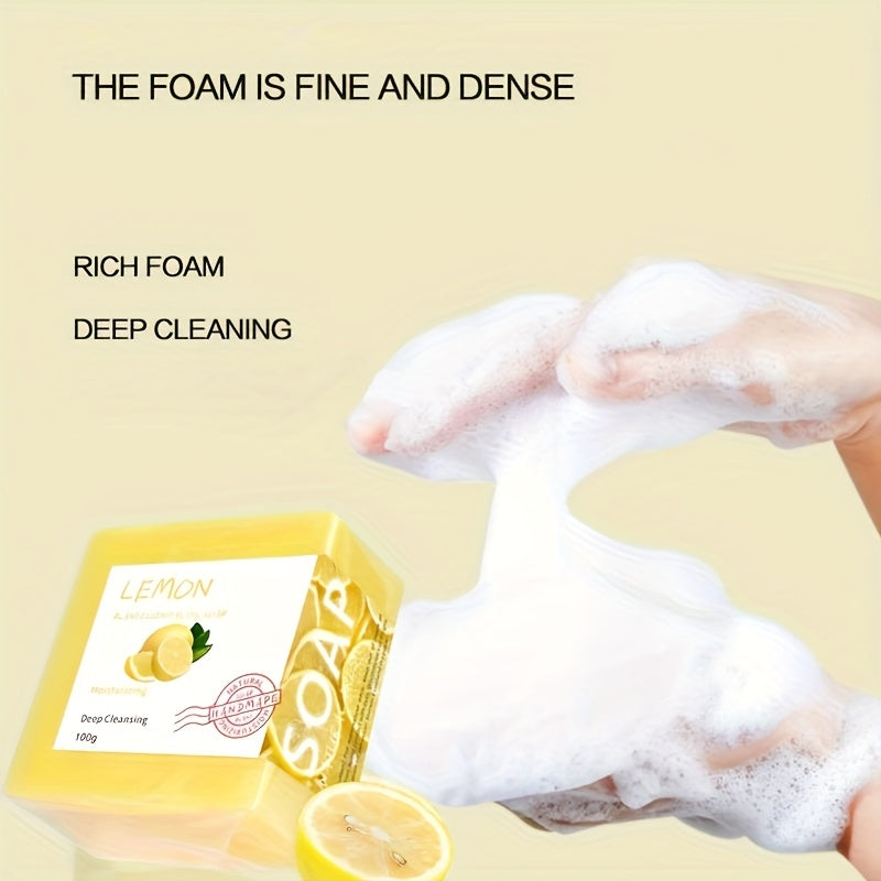 4pcs*100g Lemon Essential Oil Soap, Handmade Soap, Deeply Cleanses the Light Beige, Facial and Body Moisturizing Care Soap, with Rich Bubbles, Set for Gift, Suitable for Both Men and Women.