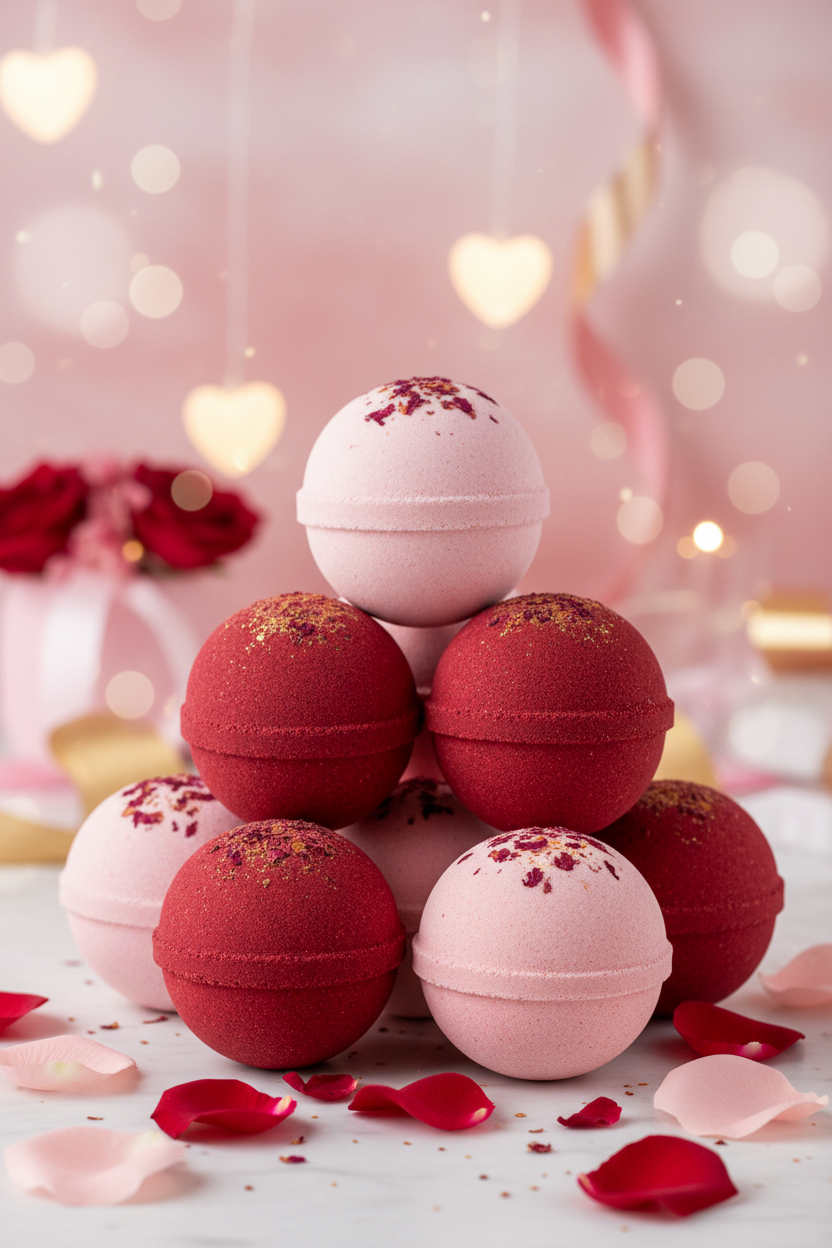 Valentine's Bath Bombs with Romantic Backdrop